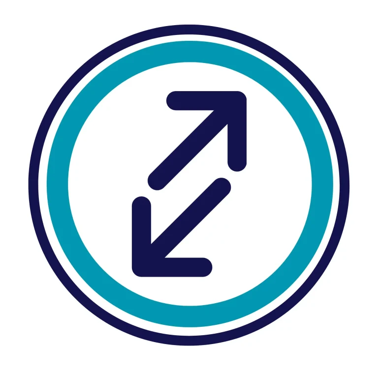 Símbolo de flechas en un diseño circular, indicando movimiento o intercambio de una subrogación de hipotecas