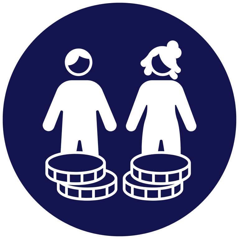 Icono de una figura masculina y femenina junto a monedas.