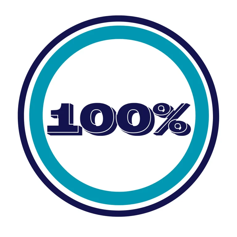 Texto “100%” dentro de un círculo con bordes en azul y aqua de obtención de una hipoteca