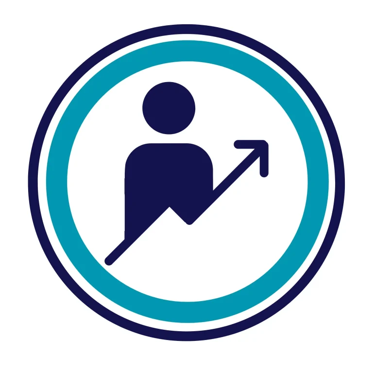 Icono que representa a una persona con una flecha ascendiendo, simbolizando crecimiento empresarial