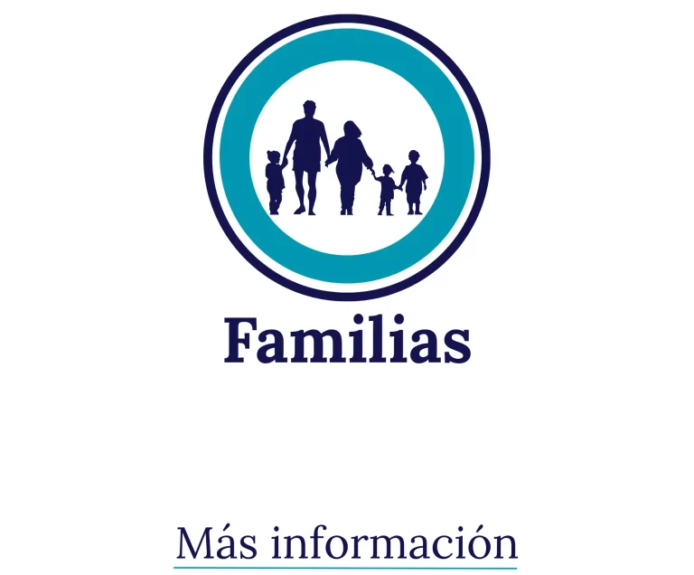Siluetas de una familia en diferentes tamaños y el texto "Familias" con un enlace a más información que buscan una vivienda