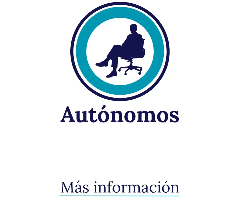 Icono de un autónomo sentado en una silla, con texto que dice "Más información" pensando en su fiscalidad