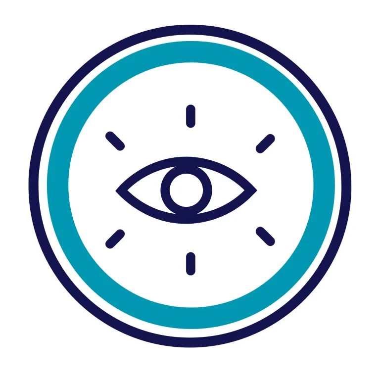 Icono de un ojo con rayos, representando la visión o la atención en la gestión de hipotecas